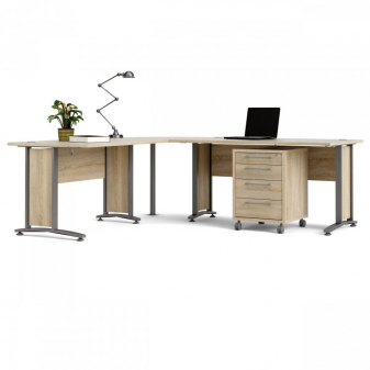 Zobrazit detail zboží: Rohový kancelářský stůl s kontejnerem Prima 80400/304 dub sonoma (Psací stoly)