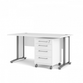 Zobrazit detail zboží: Bílý kancelářský stůl s pojízdným kontejnerem Prima 80400/35 (Psací stoly)