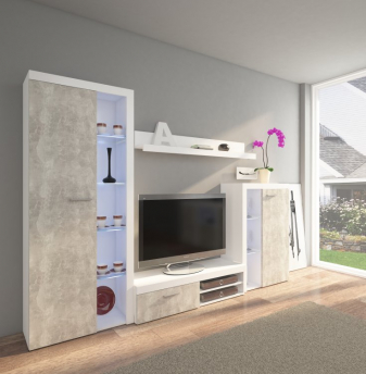 Zobrazit detail zboží: Obývací stěna Rumba bílá/beton (Bytové stěny komplety)
